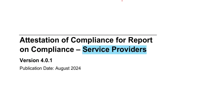 Documento de conformidade AOC PCI DSS